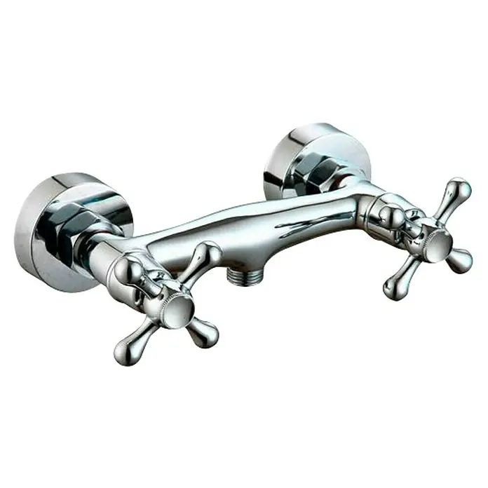 Universal de Grifería Classica Grifo de ducha bimando - Cromo, Resplandeciente - Elegante grifo de pared cromado con manijas cruzadas para baño y cocina. Solución de grifo elegante.
