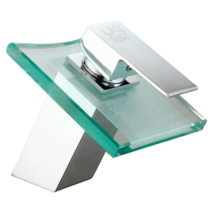 Universal de Grifería Grifo de lavabo Eufrates - Cromo, Brillante - Elegante grifo de baño con placa de vidrio. El diseño combina cromo con vidrio transparente para una estética de baño moderna.