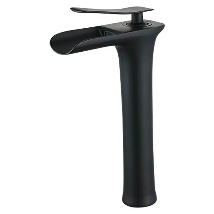 Universal de Grifería Grifo de lavabo Izalco - Negro, Mate - Un elegante grifo de cascada negro mate, que combina diseño moderno y funcionalidad para una mejora elegante del baño.