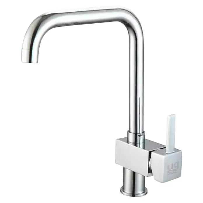 Universal de Grifería Grifo de cocina Kasai - Cromo, Brillante - Grifo cromado con caño en ángulo recto y base cúbica para un diseño moderno de baño o cocina.