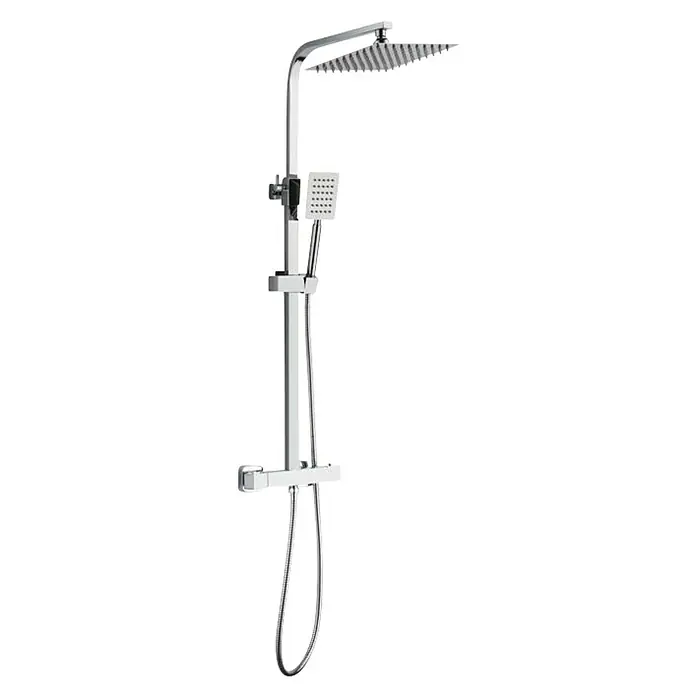 Universal de Grifería Sistema de ducha Boal - Con grifo termostático, Cromo - Columna de ducha cromada con rociador y teleducha. Diseño elegante, perfecto para un baño moderno con altura regulable.