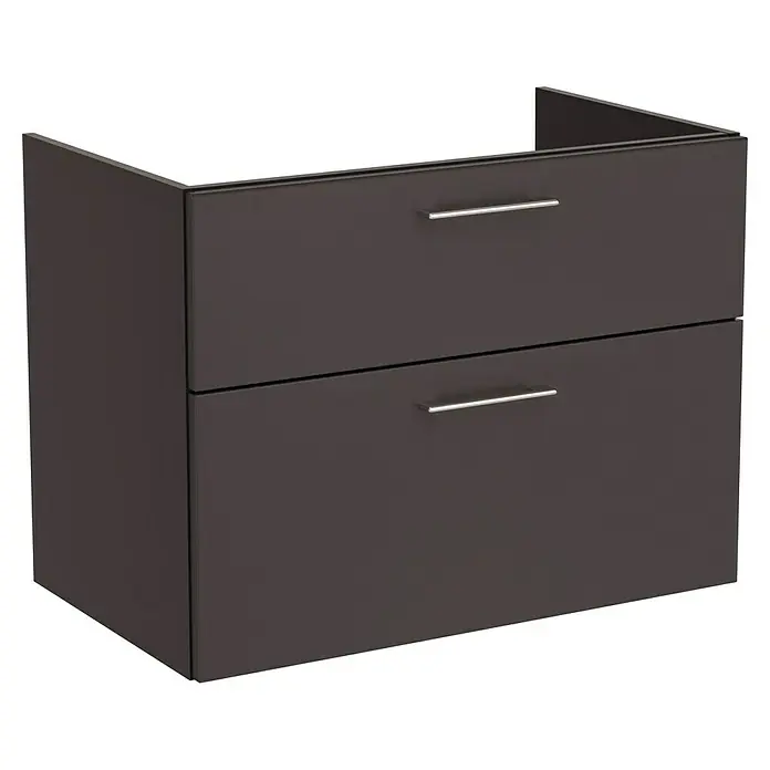 Camargue Aurinia Waschtischunterschrank - 80 x 48 x 60 cm, Anthrazit - Schwarzer Badezimmer-Waschtischunterschrank mit zwei Schubladen und silbernen Griffen für ein modernes Bad. Stilvolles Design und praktischer Stauraum.