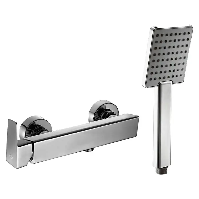 IO Grifo monomando de ducha Atrio - Cromo, Resplandeciente - Moderno set de ducha cromado con elegante grifo y rociador cuadrado, perfecto para un diseño de baño con estilo.