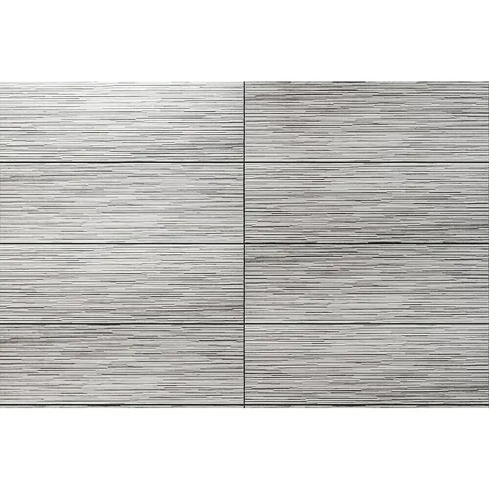 Wandfliese Layers Dekor - 30 x 90 cm, Grau, Matt - Feine, horizontal geriffelte Wandfliesen in einem hellen Grau, die eine moderne und strukturierte Oberfläche schaffen.