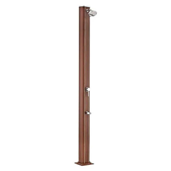 Gre Ducha solar Premium imitación madera - Aluminio - Ducha exterior independiente con acabado de aspecto de madera y accesorios cromados. Una adición elegante a cualquier jardín o piscina.