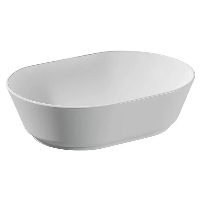 VitrA Aurinia 2.0 Aufsatzwaschbecken - 54,5 x 40 cm, Hahnloch: Ohne, Ohne Überlauf, Weiß - Weißes ovales freistehendes Badewanne mit glatter Oberfläche.