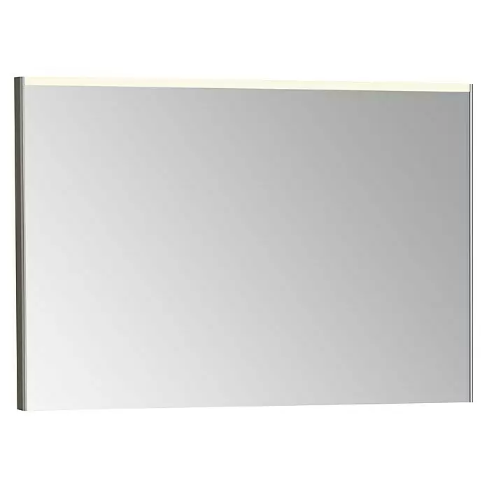 VitrA Sento Badmöbel-Set - 98 cm, Anthrazit, 2 Schubladen, Ohne Wäschekorb - Rechteckiger Spiegel mit dunkelgrauem Rahmen und integriertem LED-Lichtstreifen oben.