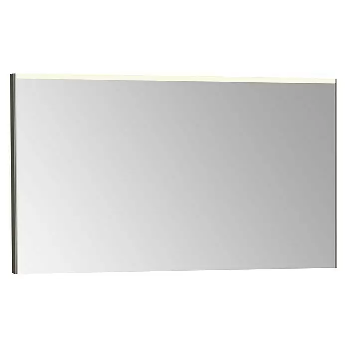 VitrA Sento Badmöbel-Set - 130 cm, Fjordgrün, Mit Wäschekorb - Rechteckiger Spiegel mit integrierter LED-Beleuchtungsleiste oben und schlankem dunklen Rahmen.