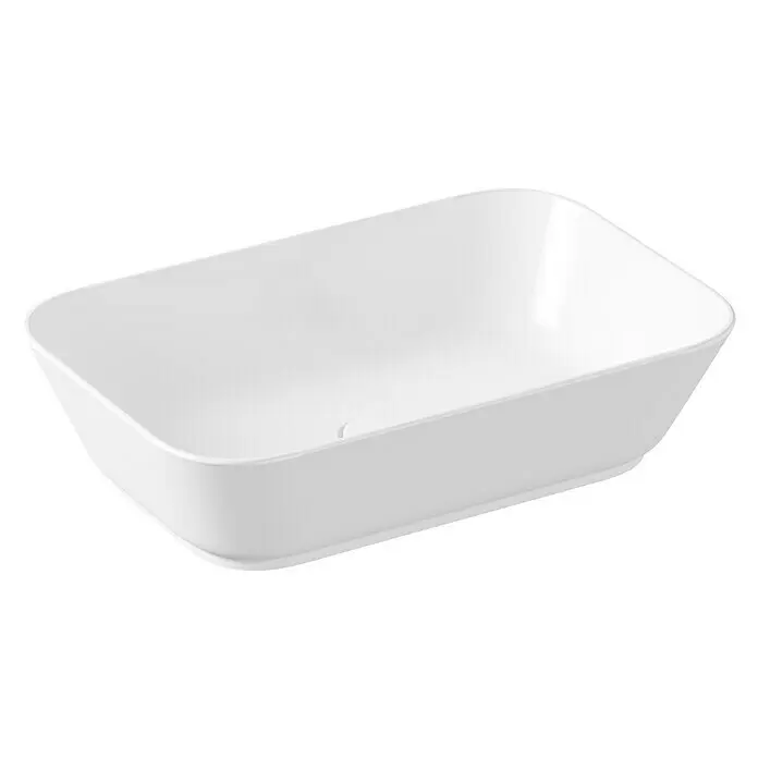 VitrA Aurinia 2.0 Aufsatzwaschbecken - 59,5 x 39,5 cm, Hahnloch: Ohne, Ohne Überlauf, Weiß - Weißes, rechteckiges Aufsatzwaschbecken mit abgerundeten Ecken.