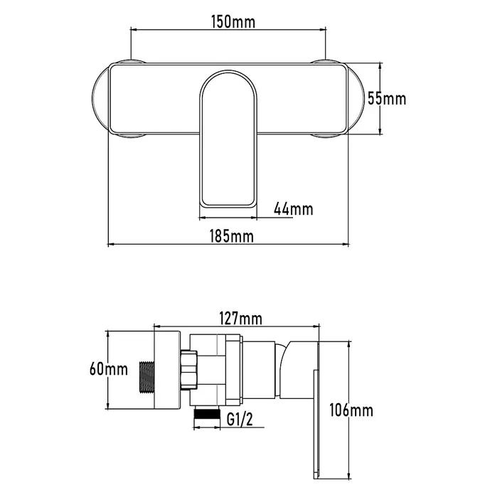 Universal de Grifería Yangtse Grifo monomando de ducha - Cromo, Resplandeciente - Un primer plano de una lámpara negra minimalista que muestra un diseño moderno y elegante con un elemento de iluminación que mejora el ambiente.