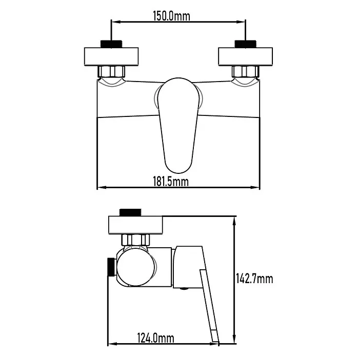 Universal de Grifería Grifo monomando de ducha Bidasoa - Negro, Mate - Ilustración de un accesorio de plomería con dimensiones, destacando las medidas del producto.