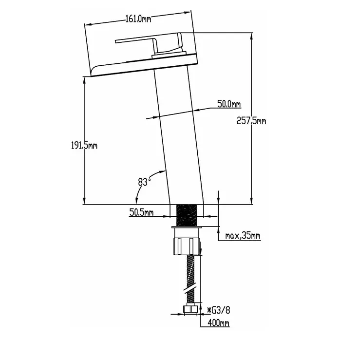 Universal de Grifería Grifo de lavabo caño alto Niagara - Cromo, Brillante - Diagrama de un producto de grifo con dimensiones, destacando el diseño y las dimensiones.