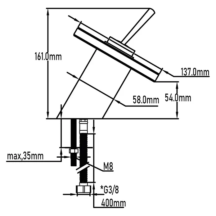 Universal de Grifería Grifo de lavabo Tigris - Cromo, Brillante - Dibujo técnico del producto con dimensiones.
