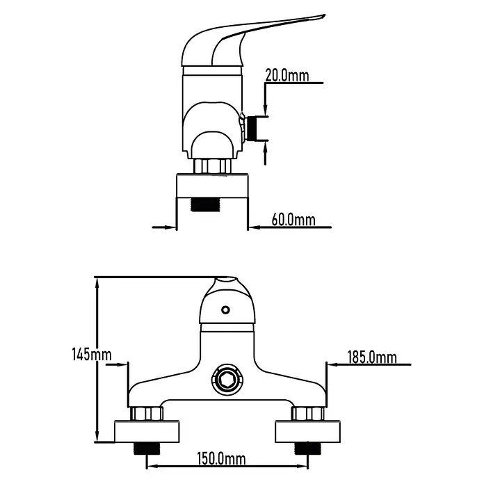 Universal de Grifería Tamesis Grifo monomando de ducha - Cromo, Resplandeciente - Dibujo técnico de un accesorio con dimensiones. El esquema muestra las dimensiones del producto para la instalación.