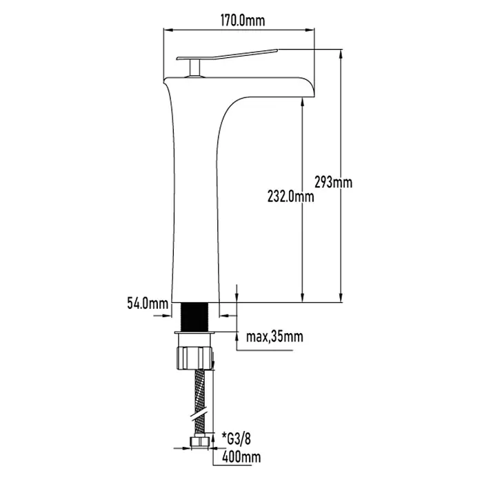 Universal de Grifería Grifo de lavabo Izalco - Negro, Mate - Dibujo técnico detallado de un dispositivo o estructura desconocidos, con medidas precisas y trabajo de líneas para fines de ingeniería.