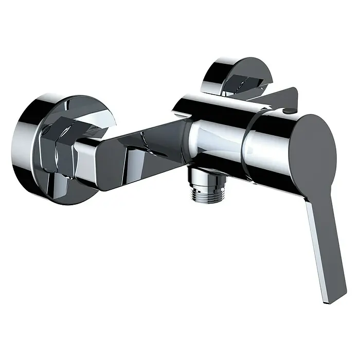 Clever Eno-X Grifo monomando de ducha - Cromo, Resplandeciente - Primer plano de un grifo monomando cromado brillante con manija de palanca. Diseño elegante para baños modernos.