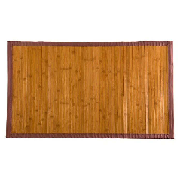 Alfombra de bambú - Miel, 120 x 180 cm - Primer plano de una esterilla de bambú con borde marrón, que proporciona un ambiente natural y cálido. Ideal para interiores y exteriores.