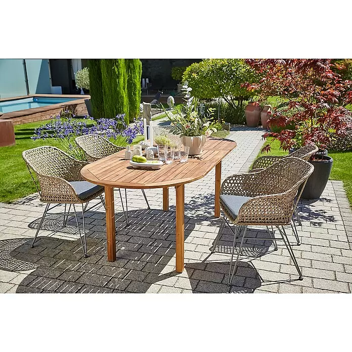 Sunfun Gartenmöbel-Set Diana/Maja - 5 -tlg., Akazienholz/PE-Geflecht/Stahl, Braun/Grau - Stimmungsaufnahme