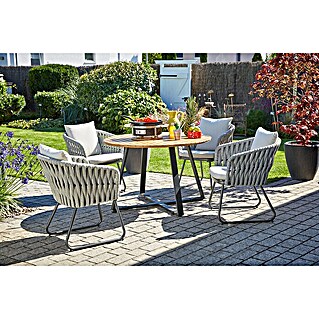 Sunfun Gartenmöbel-Set Carina/Maja (5 -tlg., Akazie/Aluminium/Seilgeflecht, Teak/Grau)