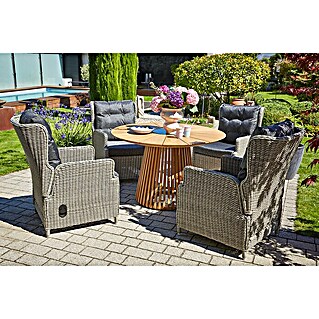 Sunfun Gartenmöbel-Set Osby/Pauline (5 -tlg., Teak/Aluminium/Polyrattan, Teak/Grau)