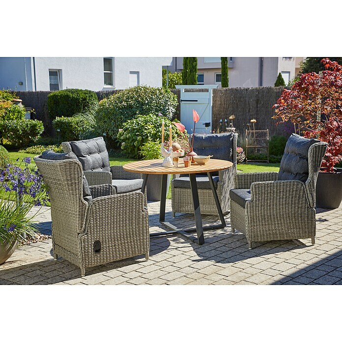 Sunfun Gartenmöbel-Set Carina/Pauline (5 -tlg., Akazie/Aluminium/Polyrattan, Teak/Grau) | BAUHAUS