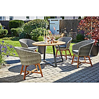 Sunfun Gartenmöbel-Set Carina/Pauline (5 -tlg., Akazie/Aluminium/PE-Geflecht, Braun/Bambus Grey)