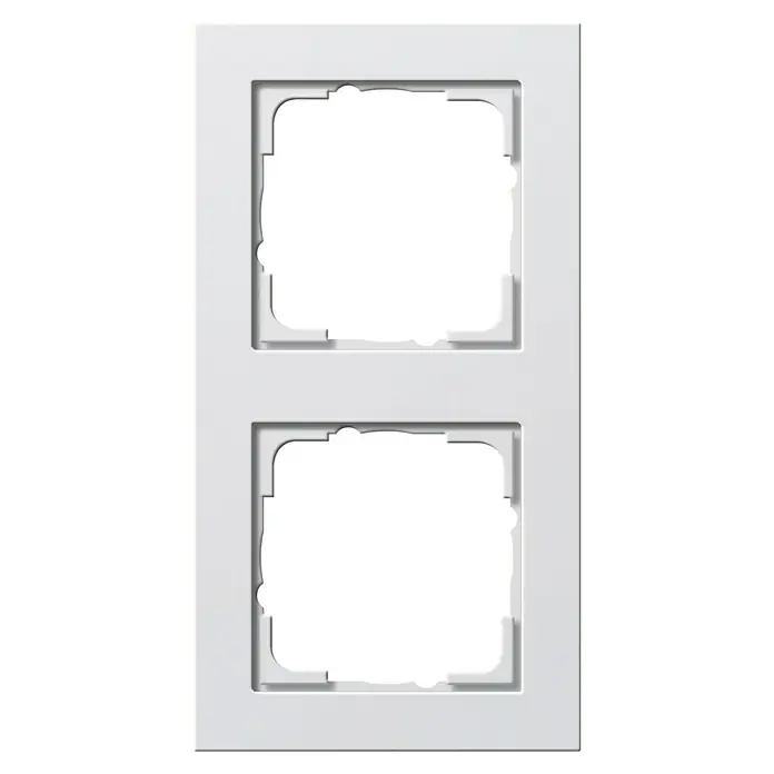 Gira E2 Abdeckrahmen 021222 - Reinweiß seidenmatt, 2-fach, Kunststoff - Weiße Doppelrahmen-Wandplatte für Schalter und Steckdosen, ideal für die stilvolle Installation von zwei Geräten nebeneinander.