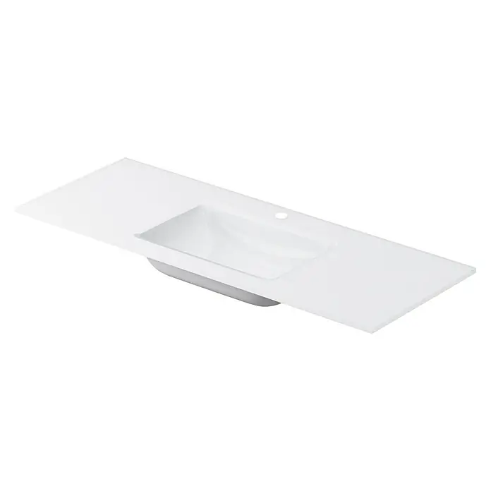 Lavabo Cristal - 121 x 46 cm, Orificios para grifo: Medio, Sin desbordamiento, Blanco optico - Elegante lavabo con encimera integrada en blanco brillante, perfecto para diseños de baño modernos.