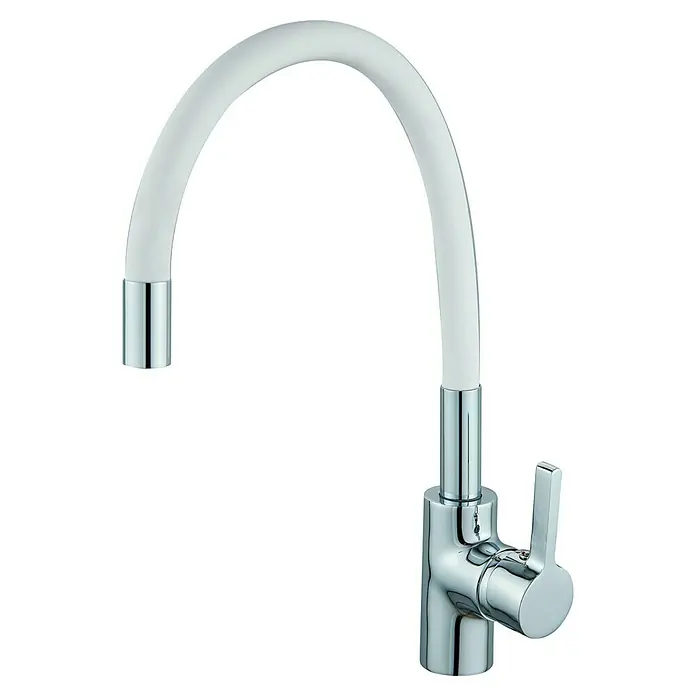 Universal de Grifería Grifo de cocina Timanfaya - Cromo/Blanco, Mate - Grifo moderno con base cromada y caño flexible blanco. Perfecto para una cocina moderna.