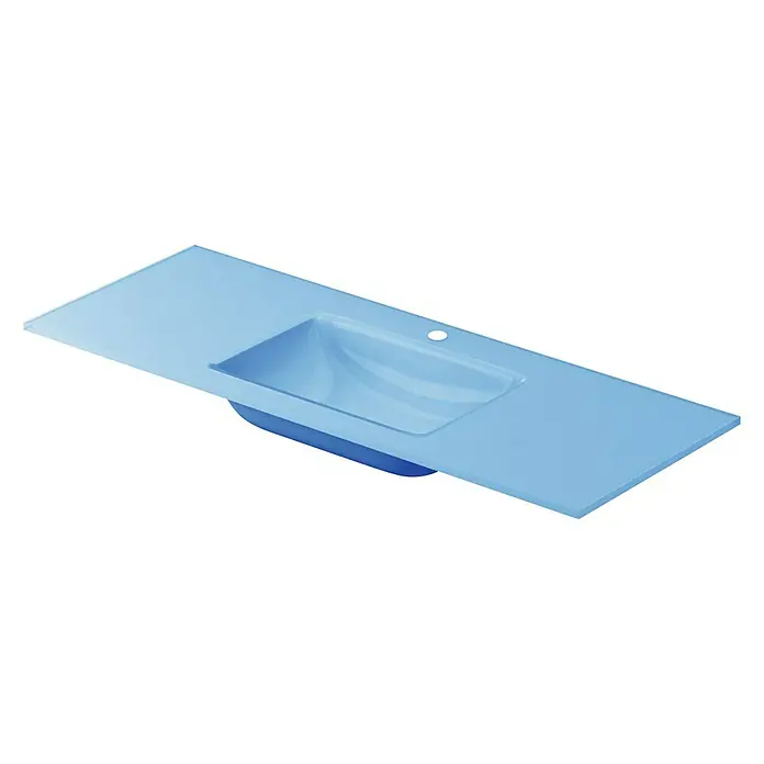 Lavabo Cristal - 121 x 46 cm, Orificios para grifo: Medio, Sin desbordamiento, Azul claro - Lavabo azul claro con forma rectangular, ideal para baños modernos. Diseño elegante y fácil instalación.