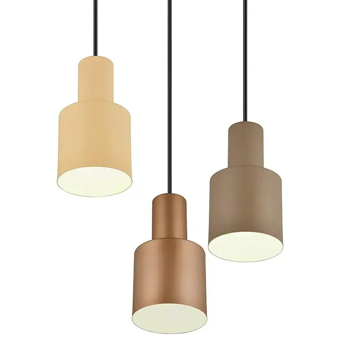 Trio Leuchten Agudo Pendelleuchte - 120 W, Natur, Schwarz, E27, 3 Stk. - Drei moderne Pendelleuchten in Beige-, Kupfer- und Brauntönen, hängend an schwarzen Kabeln. Perfekt für stilvolle Innenraumbeleuchtung.