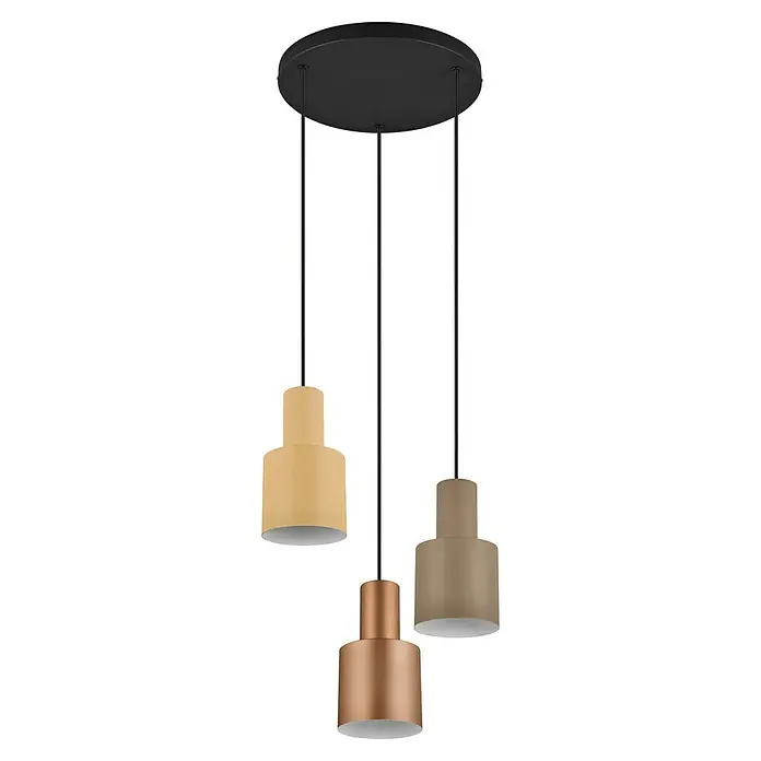 Trio Leuchten Agudo Pendelleuchte - 120 W, Natur, Schwarz, E27, 3 Stk. - Elegante Pendelleuchte mit drei farbigen Lampenschirmen. Die Lampe sorgt für ein stilvolles Ambiente in jedem Raum.