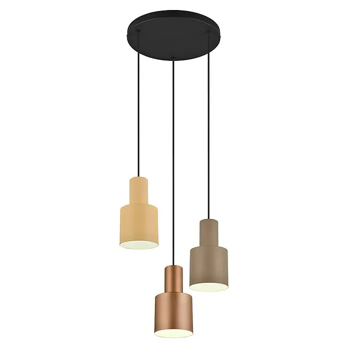 Trio Leuchten Agudo Pendelleuchte - 120 W, Natur, Schwarz, E27, 3 Stk. - Dreifache Pendelleuchte mit farbigen Zylinderschirmen, ideal zur stilvollen Beleuchtung von Wohnräumen. Elegantes Design für modernes Ambiente.