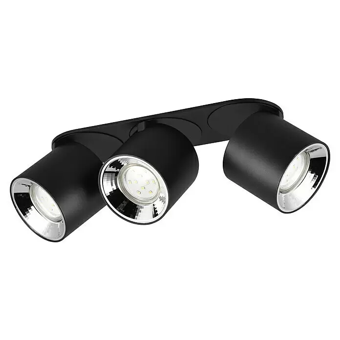 Trio Leuchten Deckenstrahler GUAYANA - 30 W, L x B x H: 12 x 27,3 x 8,7 cm, Schwarz, GU10, Anzahl Leuchtmittel: 3 Stk. - Eine schwarze dreiflammige LED-Stromschiene mit verstellbaren zylindrischen Strahlern und silbernen Reflektoren.