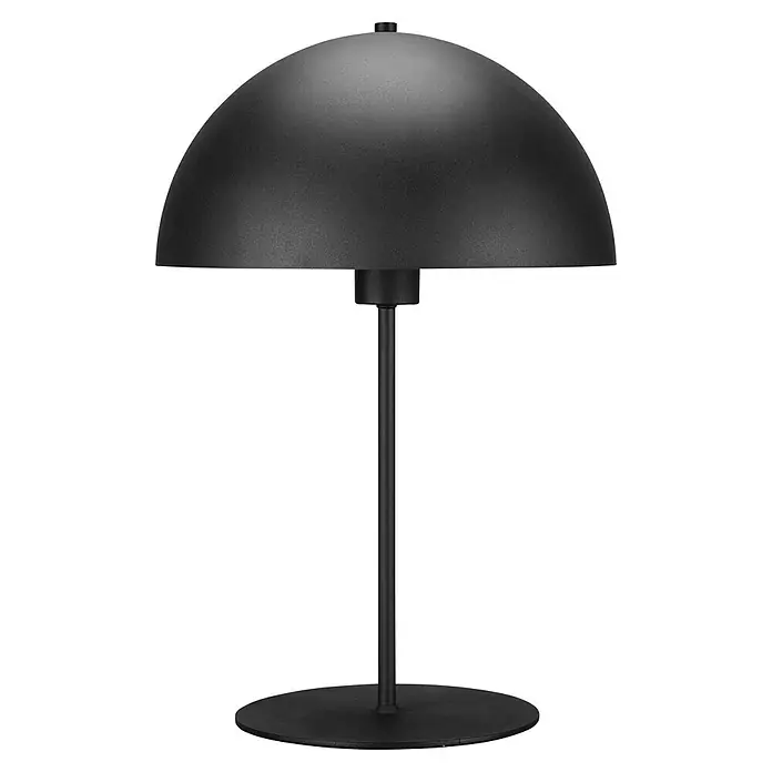 Trio Leuchten Tischleuchte rund Nola - 40 W, Ø x H: 30 x 45 cm, Schwarz matt, E27 - Nahaufnahme einer stilvollen schwarzen Tischleuchte mit einem halbkugelförmigen Lampenschirm und einem schlanken, minimalistischen Design.