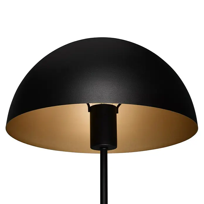 Trio Leuchten Tischleuchte rund Nola - 40 W, Ø x H: 30 x 45 cm, Schwarz matt, E27 - Nahaufnahme einer schwarzen Stehlampe mit goldener Innenseite, die ein elegantes und modernes Design zeigt.