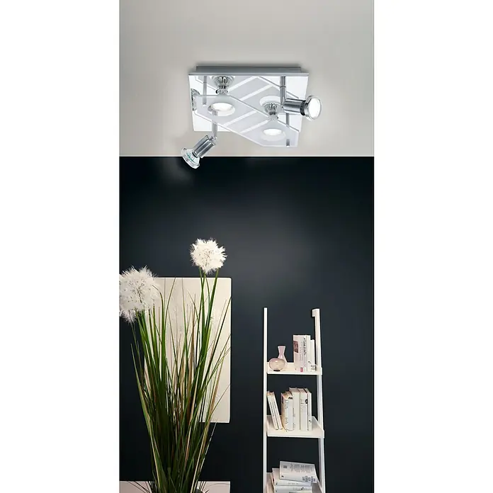 Eglo LED-Deckenleuchte Cabo 1 - 12 W, Chrom, Warmweiß, 25 x 25 cm - Moderne Deckenleuchte mit vier verstellbaren Strahlern in Chrom-Optik, die ein helles und gerichtetes Licht spenden. Perfekt für Wohn- und Arbeitsbereiche.