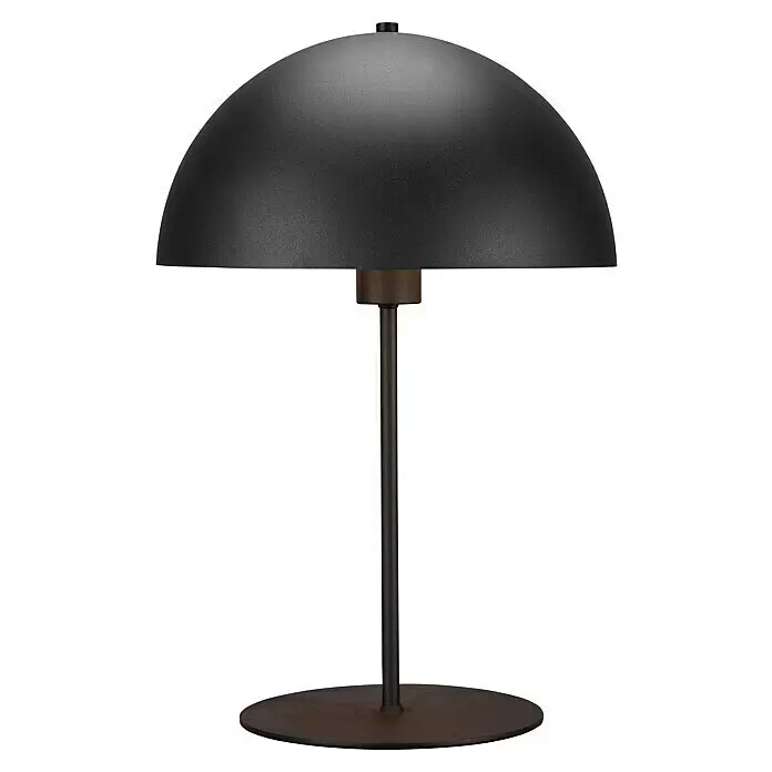Trio Leuchten Tischleuchte rund Nola - 40 W, Ø x H: 30 x 45 cm, Schwarz matt, E27 - Schwarze Kuppel-Stehlampe mit dunkelbronzefarbenem Stiel und rundem Fuß.