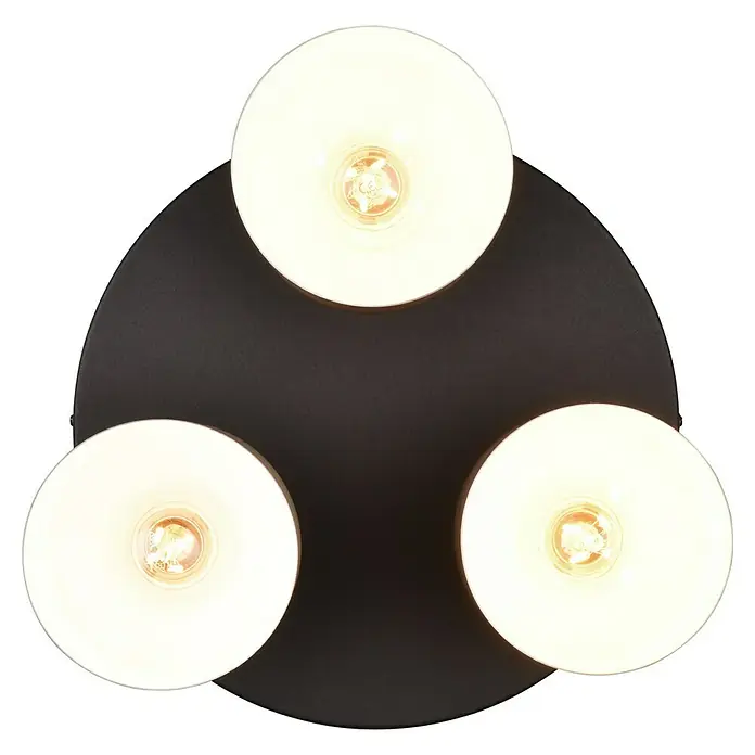 Trio Leuchten Agudo Deckenleuchte - 120 W, Ø x H: 30 x 24,5 cm, Schwarz, Natur, E27 - Deckenleuchte mit drei Leuchten und schwarzer runder Basis für eine moderne und stilvolle Beleuchtung in jedem Raum.