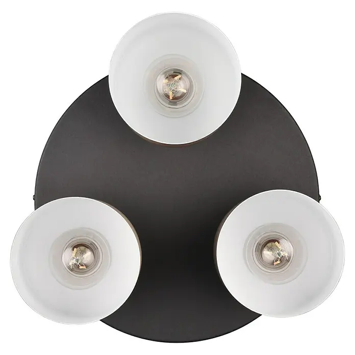 Trio Leuchten Agudo Deckenleuchte - 120 W, Ø x H: 30 x 24,5 cm, Schwarz, Natur, E27 - Deckenleuchte mit drei runden, weißen Lampenschirmen und schwarzer Deckenhalterung.