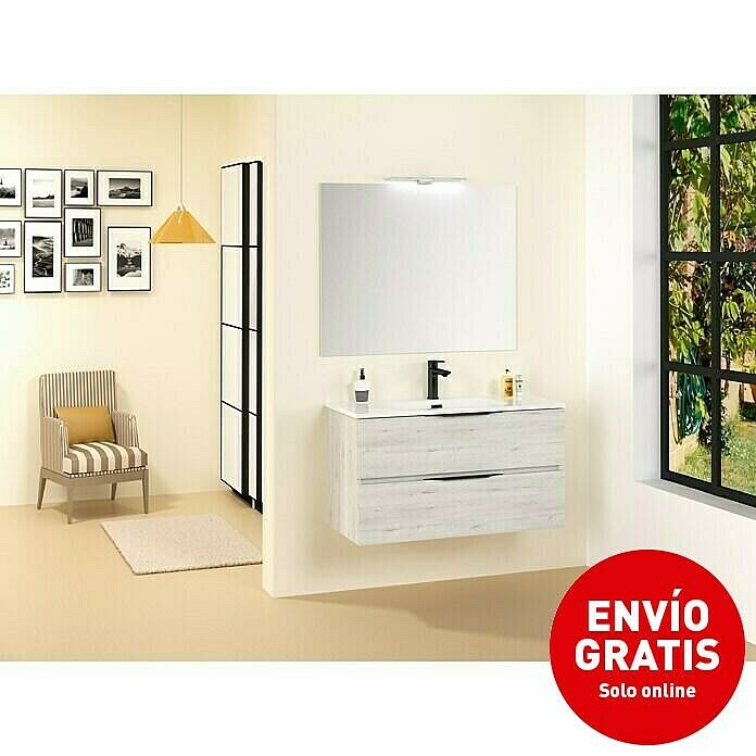 Conjunto de mueble de baño Bruna Slim (90 cm, 3 piezas, Gris plata, Mate)
