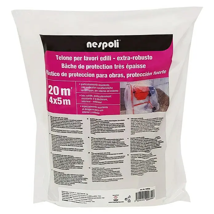 Plástico protector Cubretodo extra - L x An: 5 x 4 m - Lona de protección Nespoli para obras, extra fuerte, 20 m², resistente al desgarro, para uso interior y exterior.