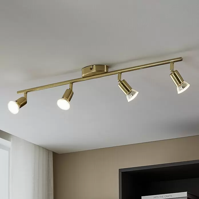 Eglo Buzz-LED Deckenstrahler BUZZ-LED - 11,2 W, Gold, GU10, 4 Stk. - Messingfarbene 4-flammige Deckenleuchte mit vier Strahlern.