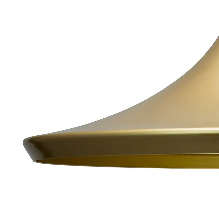 Alverlamp Lámpara colgante redonda circular Plana - 60 W, Ø x Al: 36 x 19 cm, Oro, E27 - Primer plano de una lámpara dorada elegante, que irradia una luz cálida y destaca el diseño moderno.