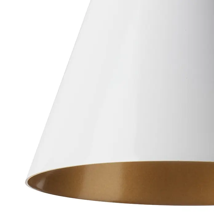 Alverlamp Lámpara colgante redonda Cono - 60 W, Ø x Al: 19 x 40 cm, Blanco, Blanco, E27 - Primer plano de una lámpara colgante blanca con un interior de color dorado, creando un ambiente elegante y moderno.