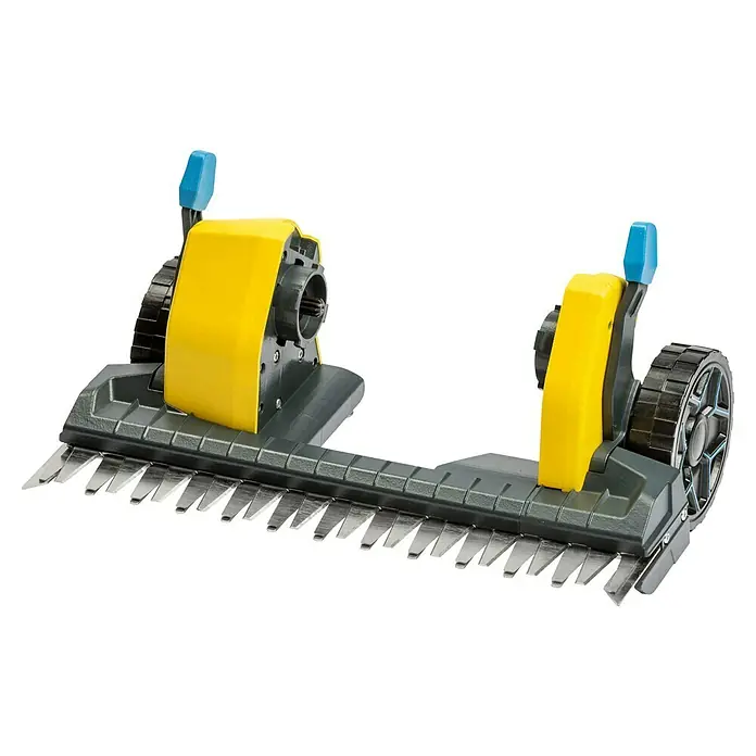 Gloria MultiBrush Grasscherenaufsatz FineCut - Passend für: MultiBrush PLUS Geräte - Bild eines gelb-grauen Heckenscherenaufsatzes mit scharfen Klingen. Ideal für präzise Gartenarbeit und Heckenpflege.