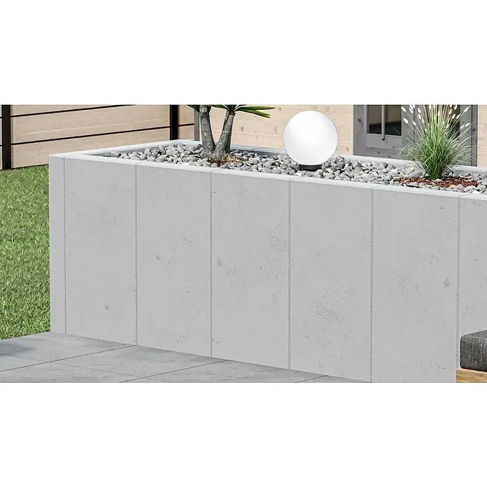 Diephaus L-Stein - 105 cm, 50 cm, Stärke: 12 cm, Grau - Erhöhte Gartenpflanzkübel aus Beton mit Pflanzen und dekorativen Steinen. Eine stilvolle Ergänzung für den Außenbereich.
