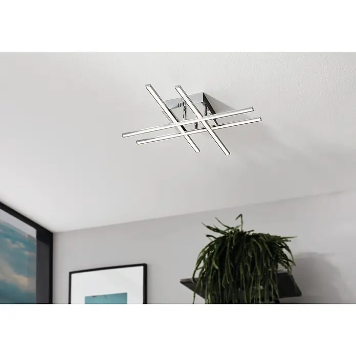 Eglo LED-Deckenleuchte Lasana 1 - 24 W, L x B x H: 50 x 50 x 9,5 cm, Chrom - Moderne LED-Deckenleuchte mit überkreuzten Chromstäben für stilvolle Beleuchtung im Raum.