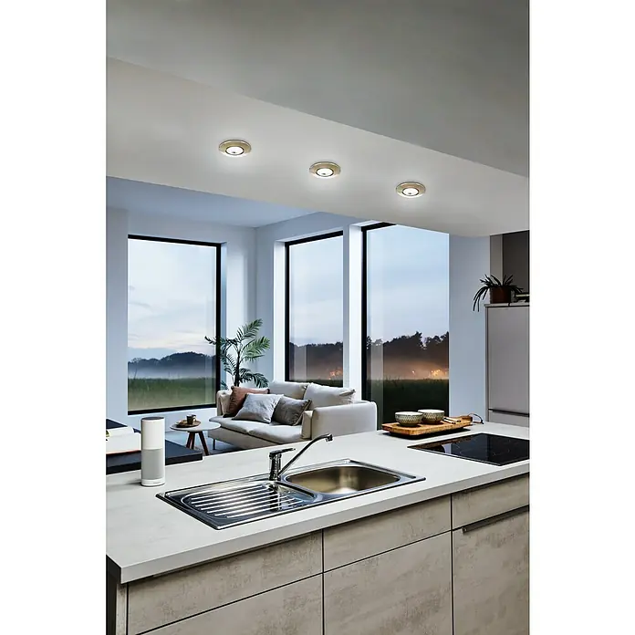 Eglo LED-Einbauleuchte Agulo - Warmweiß, Durchmesser: 85 cm, Nickel-matt - Wohnraum mit minimalistischen Deckenspots, die eine moderne Beleuchtungslösung für Küche und Wohnbereich bieten.