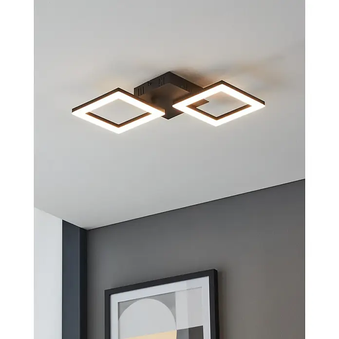 Eglo LED-Deckenleuchte PARANDAY-Z15,5 W, L x B x H: 47 x 22,5 x 6 cm, Schwarz - Moderne Deckenleuchte mit zwei quadratischen, leuchtenden Rahmen für stilvolle Beleuchtung im Raum.
